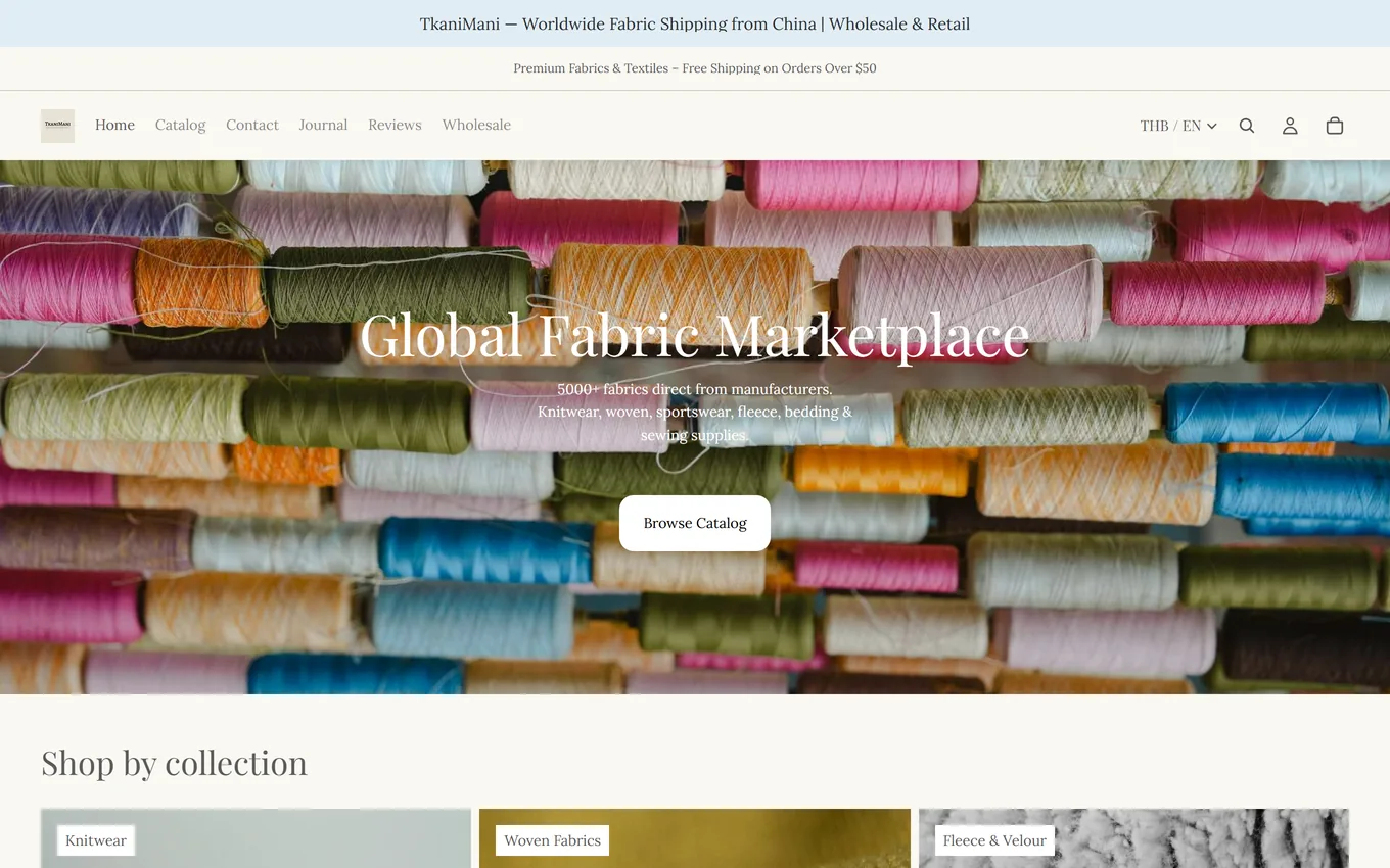 Главная страница магазина тканей ТканиМани на Shopify